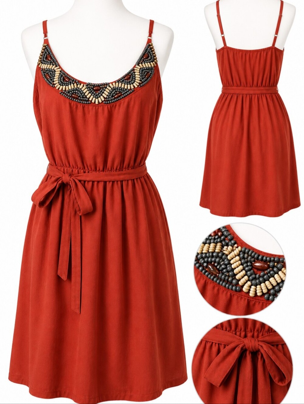 🤎New York & Company Women Terracota Beated Sundress Size 16
